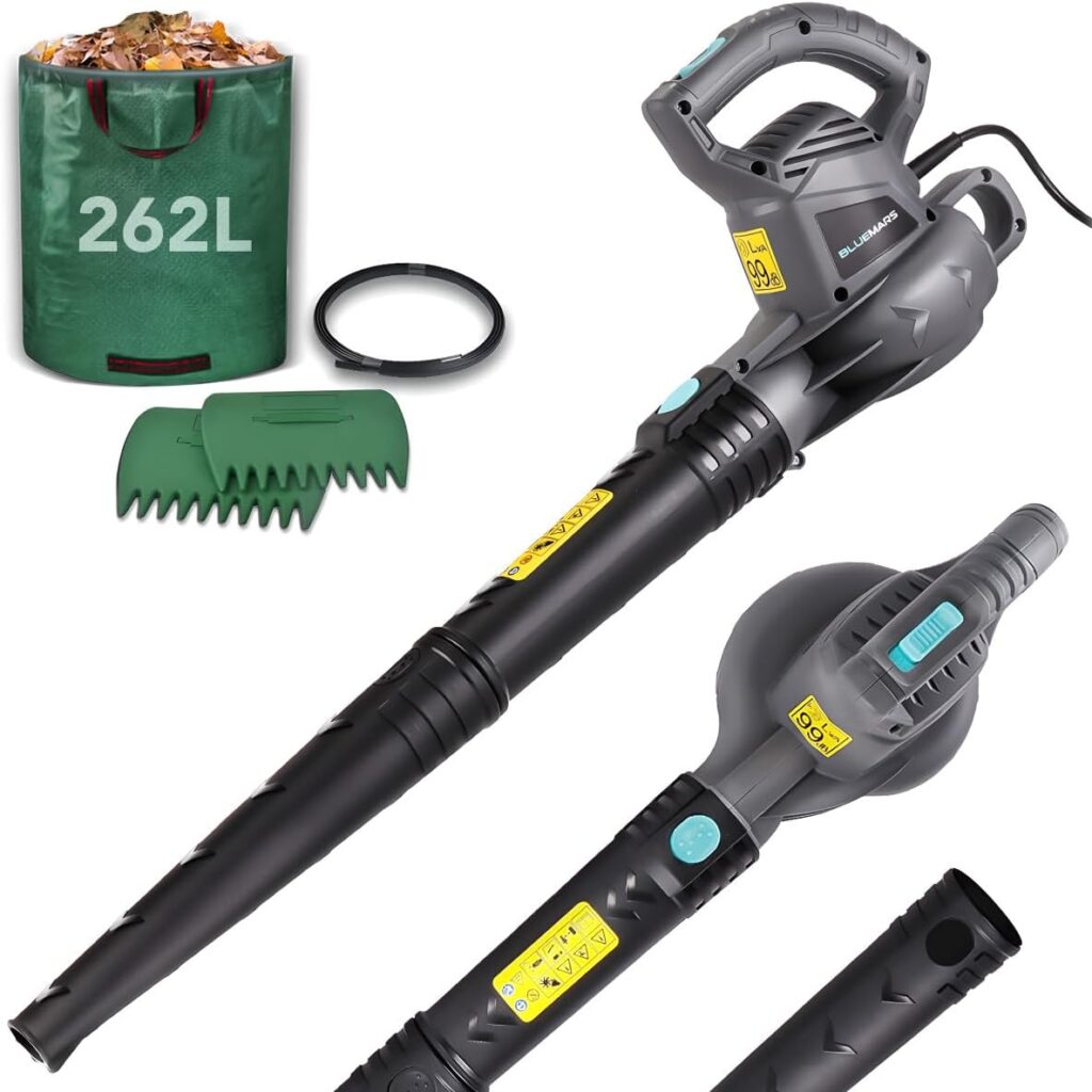 Leaf Blower Set by Bluemars - Powerful 3000W, 8m Corded Garden Blower with Garden Leaf Grabbers Heavy Duty Garden Waste Bags with Handles (262L)