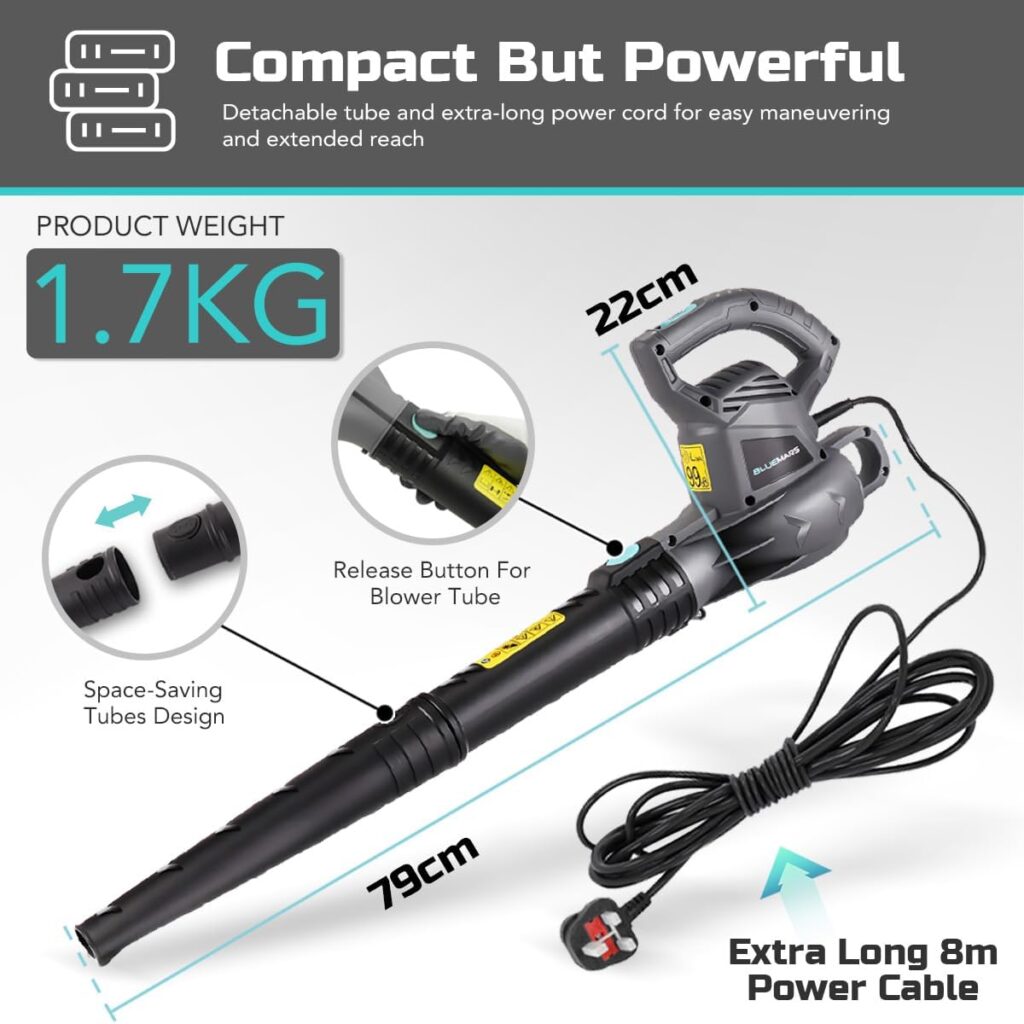 Leaf Blower Set by Bluemars - Powerful 3000W, 8m Corded Garden Blower with Garden Leaf Grabbers Heavy Duty Garden Waste Bags with Handles (262L)