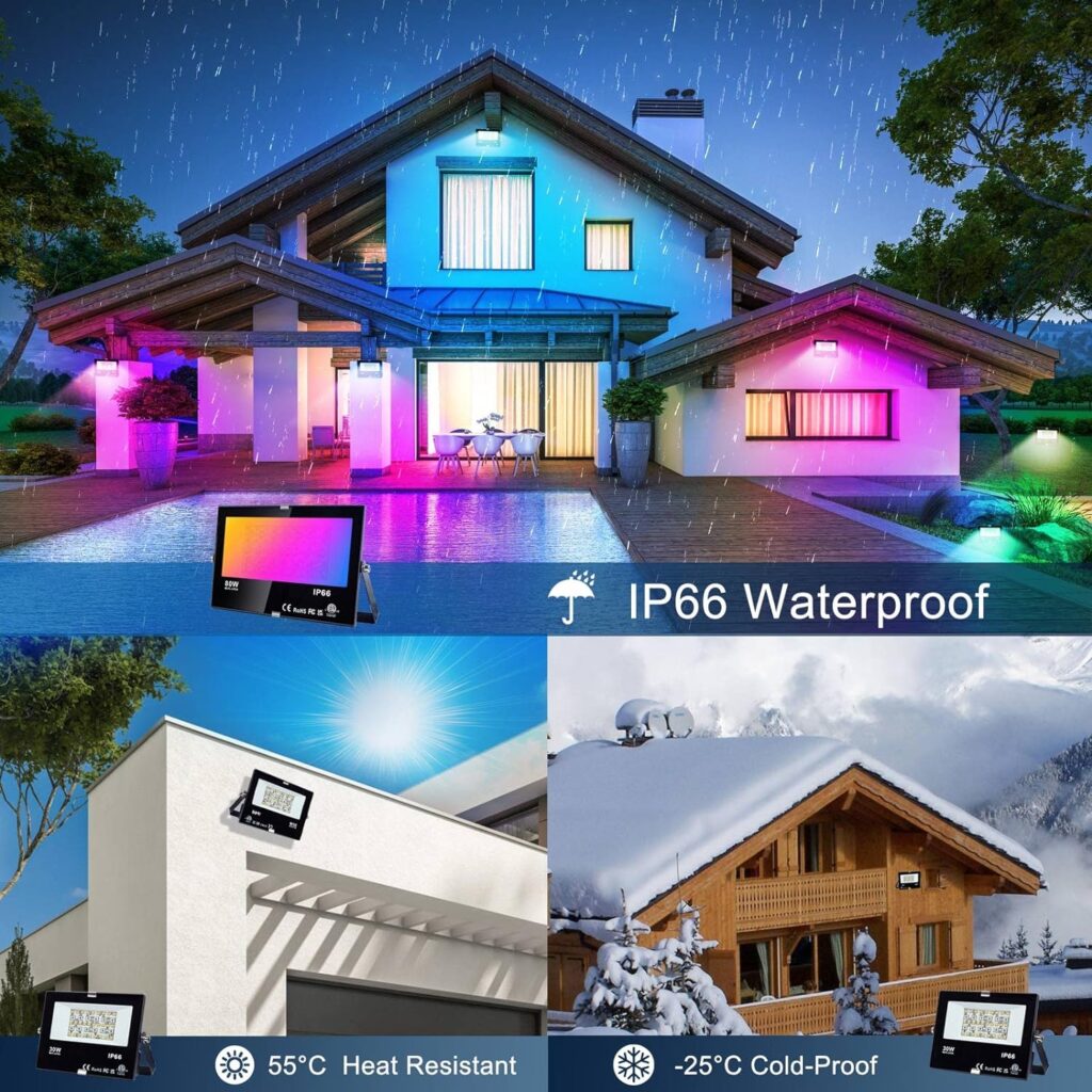 LED Flood Lights RGB Colour Changing 300W Equivalent Outdoor, 30W Bluetooth RGBW Smart Floodlight APP Control, IP66 Waterproof, Timing, 2700K 16 Million Colours for Garden Stage, DUSKTEC [Energy Class E]