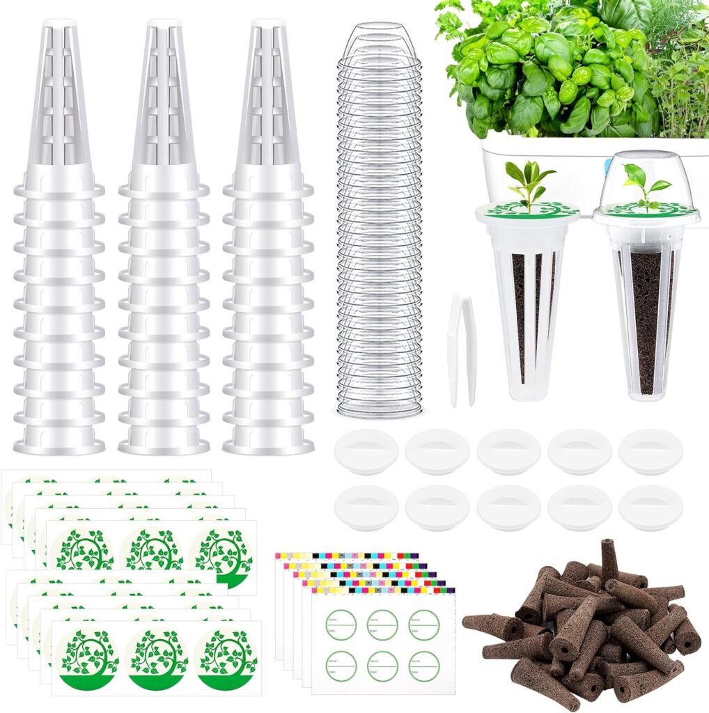 Luckits 161 Pcs Seed Pods Kit, Seed Starter Pods for Hydroponics Growing System Garden Kits with 30 Grow Sponges, 30 Grow Baskets, 60 Pod Labels, 30 Grow Domes, 10 Hole Covers, 1 Tweezer