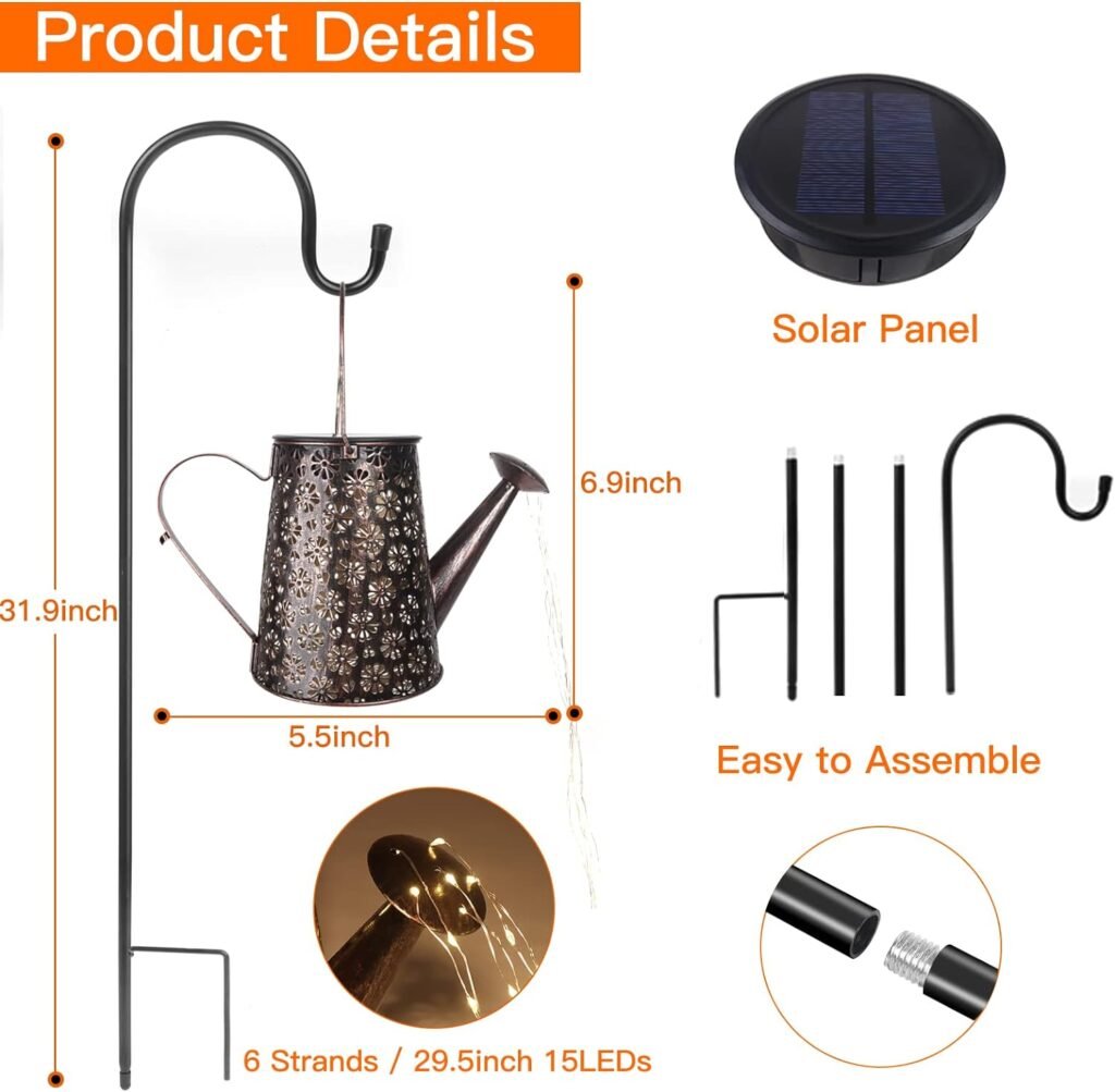 MEDE Watering Can Solar Lights Outdoor Garden,90 LED Garden Ornaments Outdoor Light Solar Powered Waterproof Large Retro Metal Fairy Lights with Bracket for Patio Yard Pathway Decorations Garden Gifts
