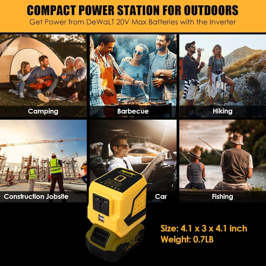 Mellif Portable Power Station 200W for Dewalt 18v Battery, Cordless Outdoor Generator with Dual USB,DC18v to AC 240v for Outdoors Camping Travel Fishing Power Bank RVs Home Use (Battery Not Included)