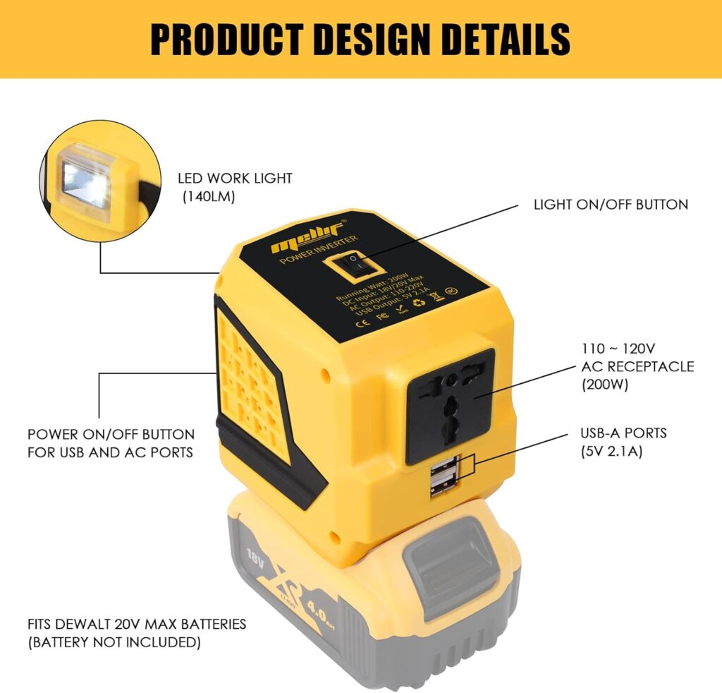 Mellif Portable Power Station 200W for Dewalt 18v Battery, Cordless Outdoor Generator with Dual USB,DC18v to AC 240v for Outdoors Camping Travel Fishing Power Bank RVs Home Use (Battery Not Included)