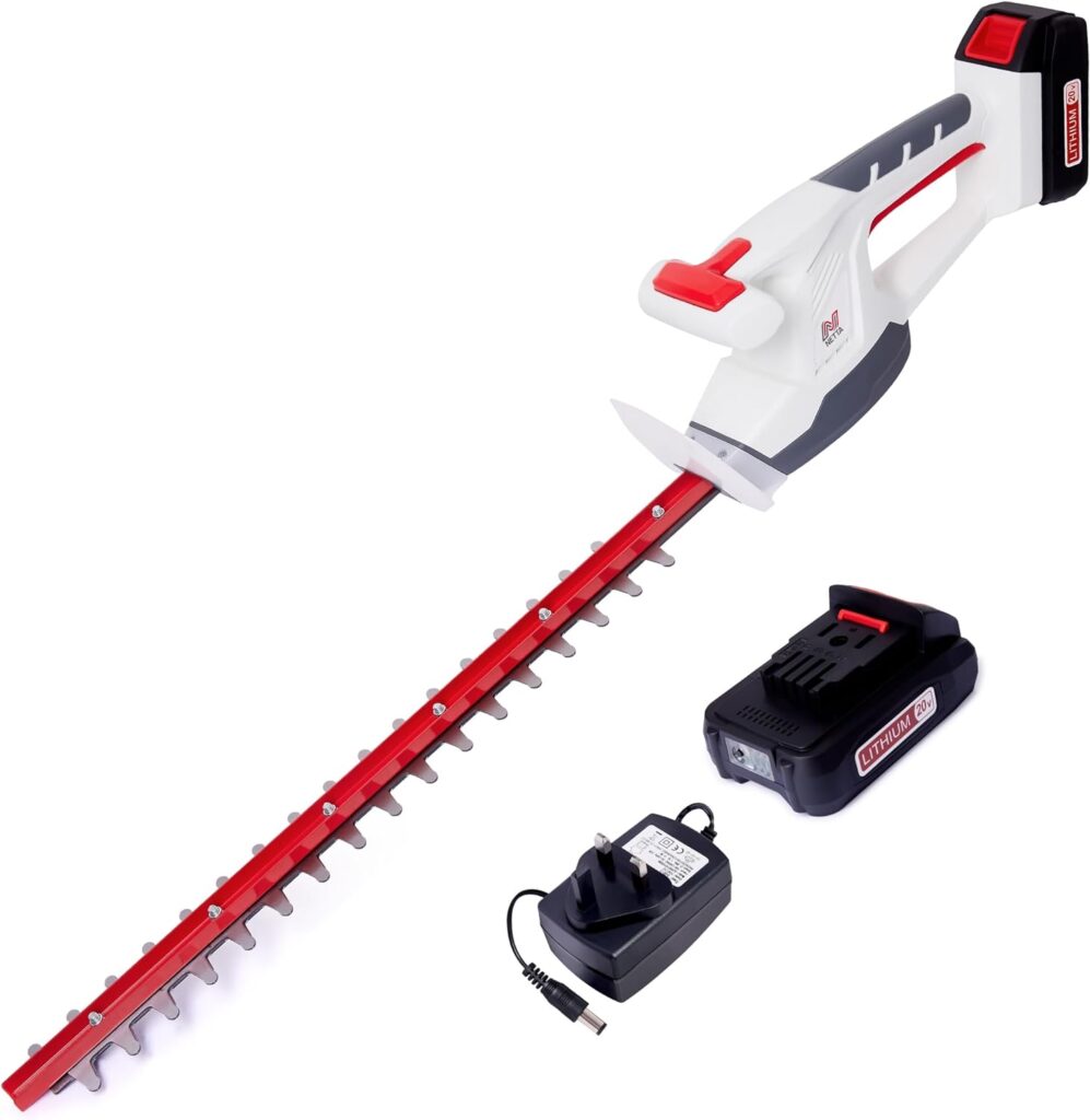 NETTA Cordless Hedge Trimmer Cutter 20V MAX- Ultra-Light 2.15KG, Battery Charger Included – 410mm Laser Dual-Action Blade