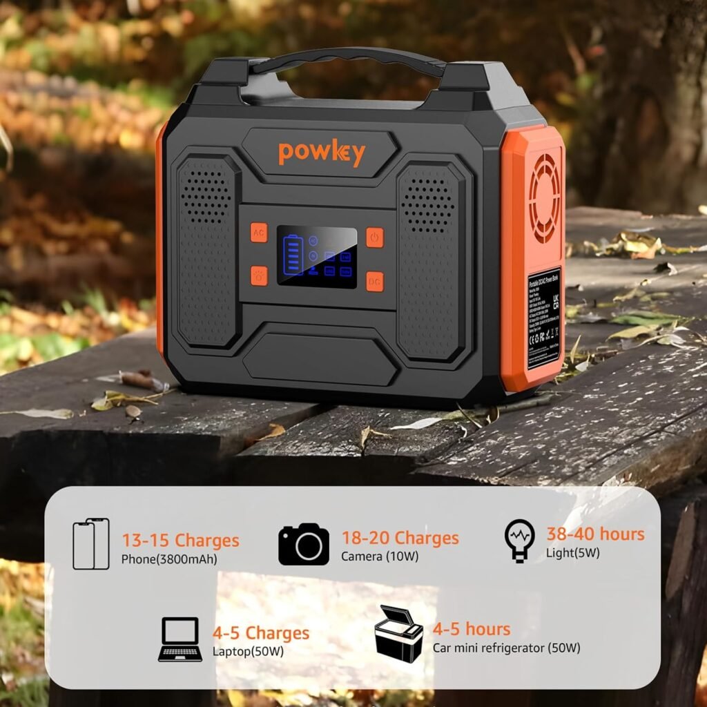 Powkey 100W Portable Power Station 99Wh/ 27000mAh Camping Power Pack,Solar generator with AC/DC/USB/Type C Outlet for Outdoors Camping Travel Fishing Emergency Power Supply Backup Orange