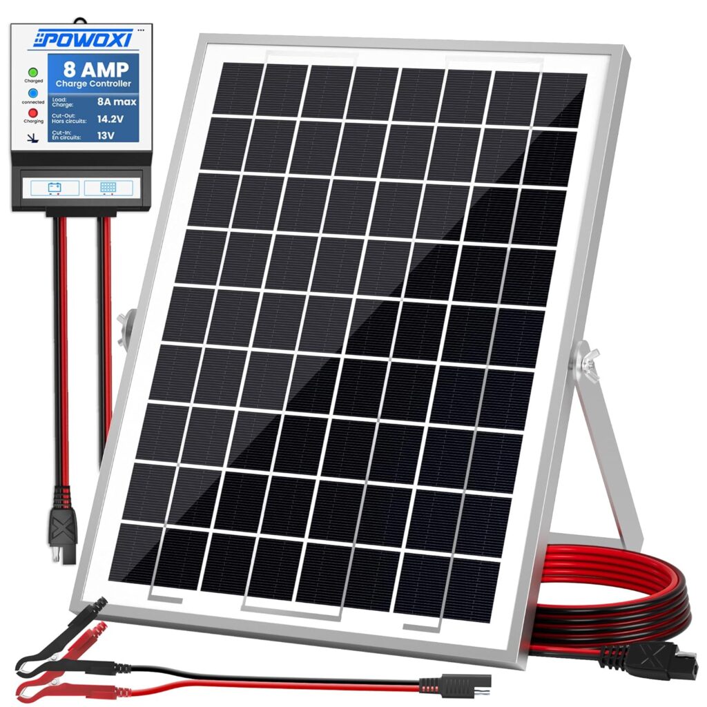 POWOXI 10W Solar Panel，12V Solar Panel Charger Kit + 8A Controller， Suitable for Automotive, Motorcycle, Boat, ATV, Marine, RV, Trailer, Powersports, Snowmobile etc. Various 12V Batteries.