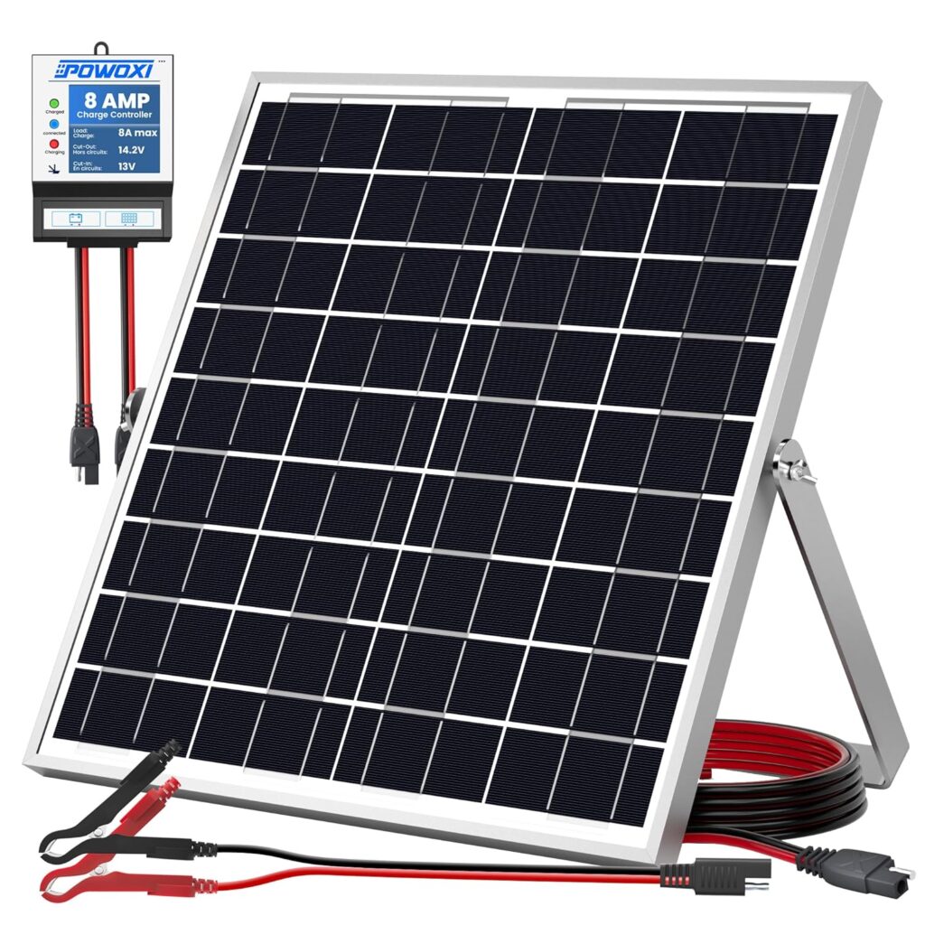 POWOXI 10W Solar Panel，12V Solar Panel Charger Kit + 8A Controller， Suitable for Automotive, Motorcycle, Boat, ATV, Marine, RV, Trailer, Powersports, Snowmobile etc. Various 12V Batteries.