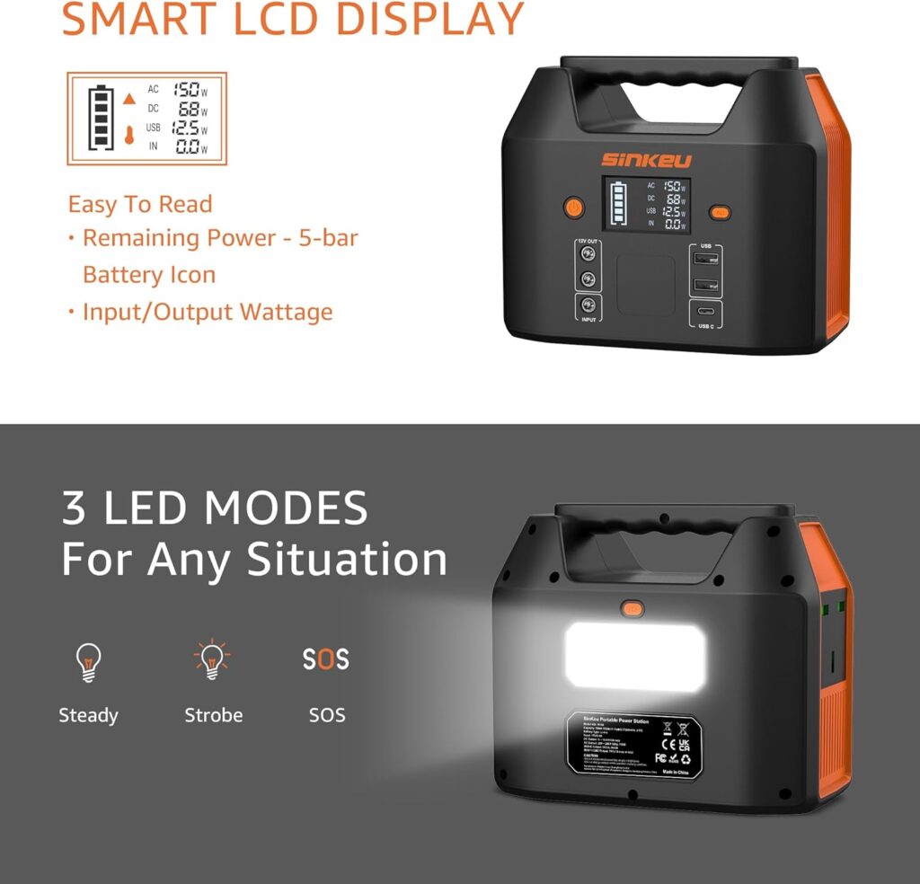 SinKeu Portable Power Station,27000mAh/99Wh Solar Generator with 230V/150W AC Outlet for Camping Emergency Outdoor Adventure Picnic Fishing Travel Party RV Trip(Solar Panel Not Included)