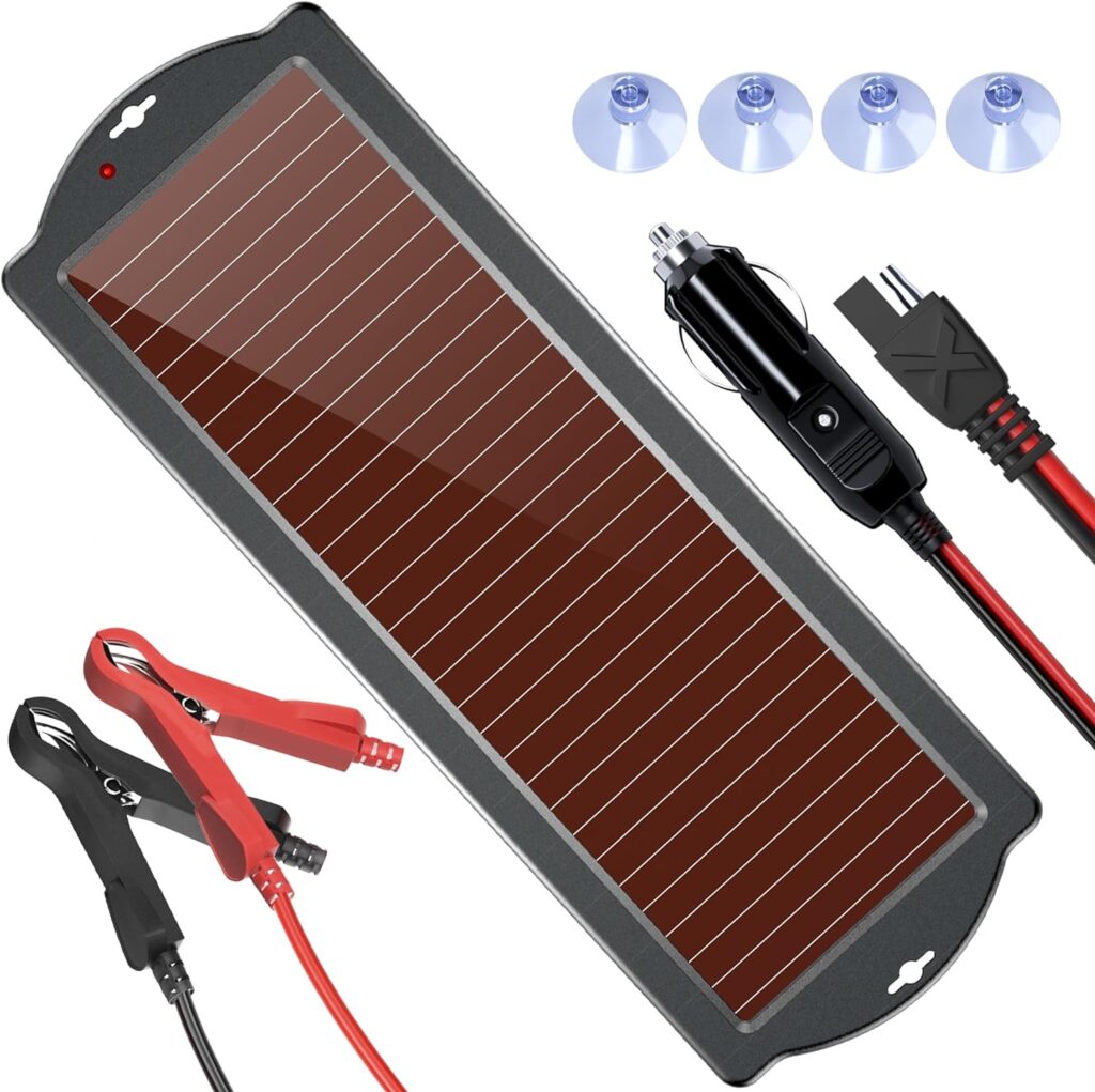 Solar Car Battery Trickle Charger, 12V 1.8W Solar Battery Charger Car, Waterproof Portable Amorphous Solar Panel For Automotive, Motorcycle, Boat, Atv,Marine, RV, Trailer, Powersports, Snowmobile, etc