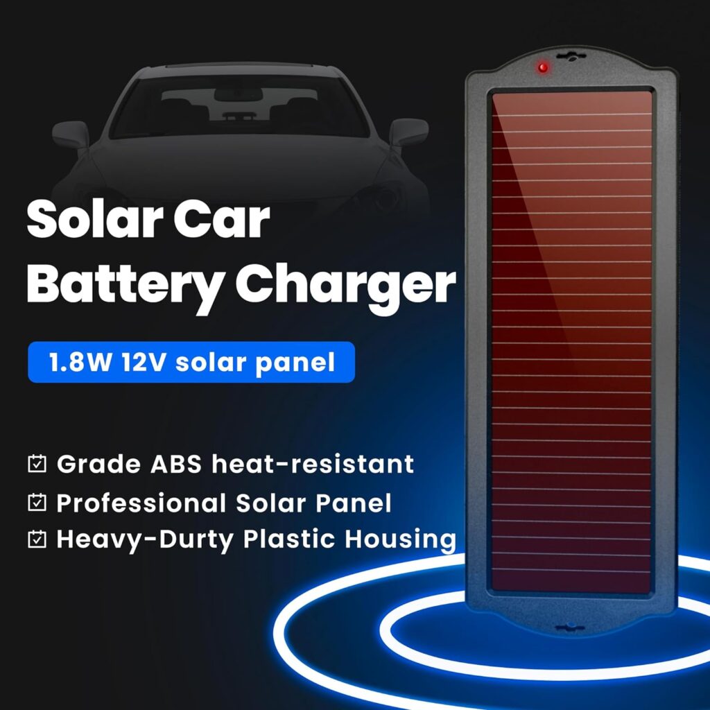 Solar Car Battery Trickle Charger, 12V 1.8W Solar Battery Charger Car, Waterproof Portable Amorphous Solar Panel For Automotive, Motorcycle, Boat, Atv,Marine, RV, Trailer, Powersports, Snowmobile, etc