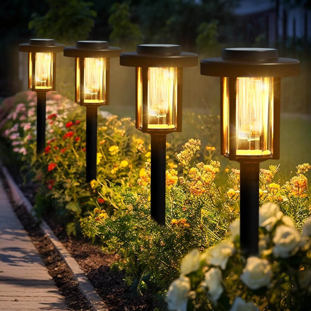 Solpex Solar Lights Outdoor Garden, 2 Pack LED Garden Solar Lights, Waterproof Solar Powered Path Lights for Garden, Patio, Landscape, Walkway, Warm White [Energy Class A]