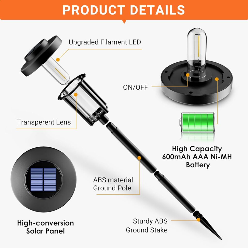 Solpex Solar Lights Outdoor Garden, 2 Pack LED Garden Solar Lights, Waterproof Solar Powered Path Lights for Garden, Patio, Landscape, Walkway, Warm White [Energy Class A]