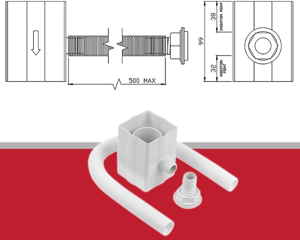 SPARES2GO Rainwater Diverter 65mm Square 68mm Round Downpipe Water Butt Kit (White)