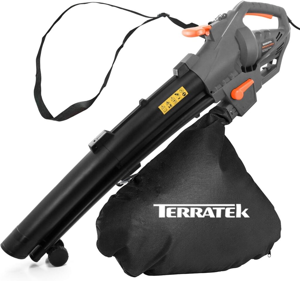 Terratek Corded Leaf Blower and Garden Vacuum 3000W, 3 in 1 Lightweight Mulcher, Leaf Blower and Vacuum, 35L Garden Blowers Collection Bag, 10m Cable, Wheels Shoulder Strap Included