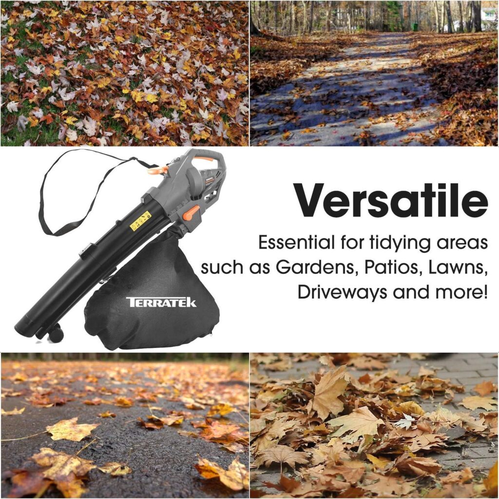 Terratek Corded Leaf Blower and Garden Vacuum 3000W, 3 in 1 Lightweight Mulcher, Leaf Blower and Vacuum, 35L Garden Blowers Collection Bag, 10m Cable, Wheels Shoulder Strap Included