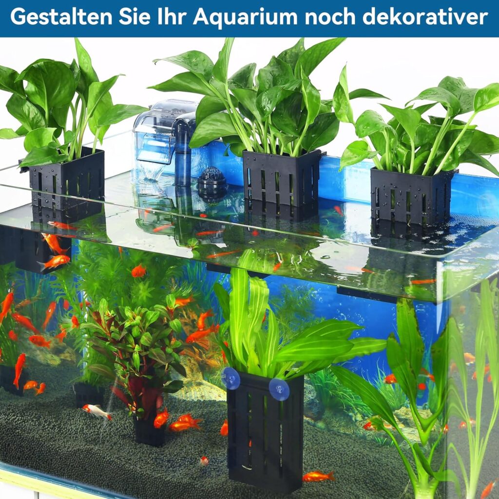 Upgraded Aquarium Plant Holder with Hooks and Suction Cups for Fish Tank Aquaponic Plant Cultivation and Aquascape Decorations (Black)