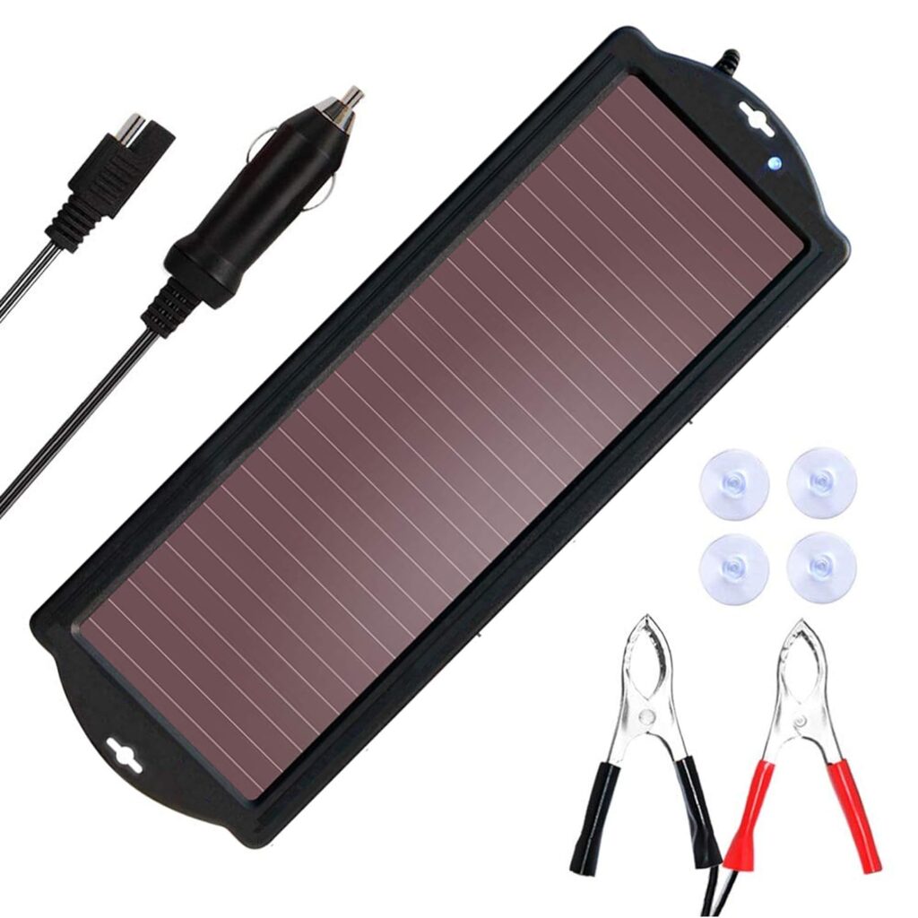 VIVLLEN Solar Car Battery Trickle Charger 12V 2.5W Waterproof Portable Car Battery Solar Panel with Battery Clamp and Cigarette Lighter Plug for Motorcycle Boat Snowmobile Watercraft