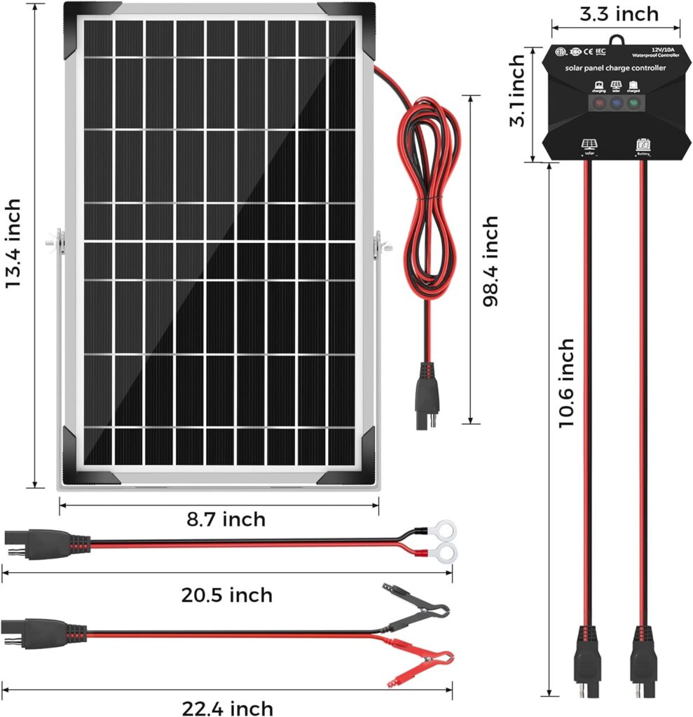 Voltset 20W 12V Solar Panel Kit, Monocrystalline Solar Battery Trickle Charger Maintainer + Upgrade 10A MPPT Charge Controller + Adjustable Mount Bracket for Car, RV, Boat, Motorcycle, Gate Opener [Energy Class A+]