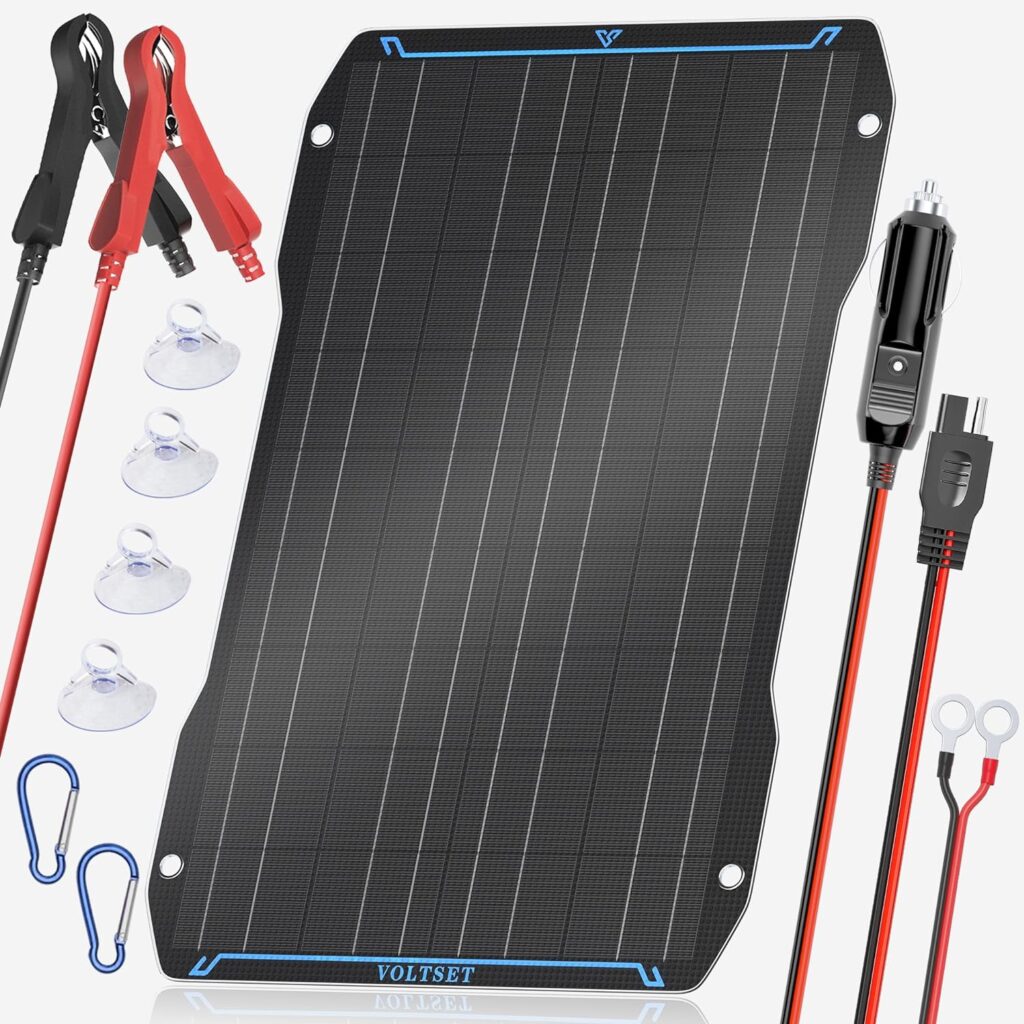 Voltset 30W Solar Panel Car Battery Charger, 12V ETFE Portable Waterproof Solar Power Trickle Battery Charger Maintainer for Car, Boat, RV, and Motorcycles with Cigarette Lighter ＆ Alligator Clips