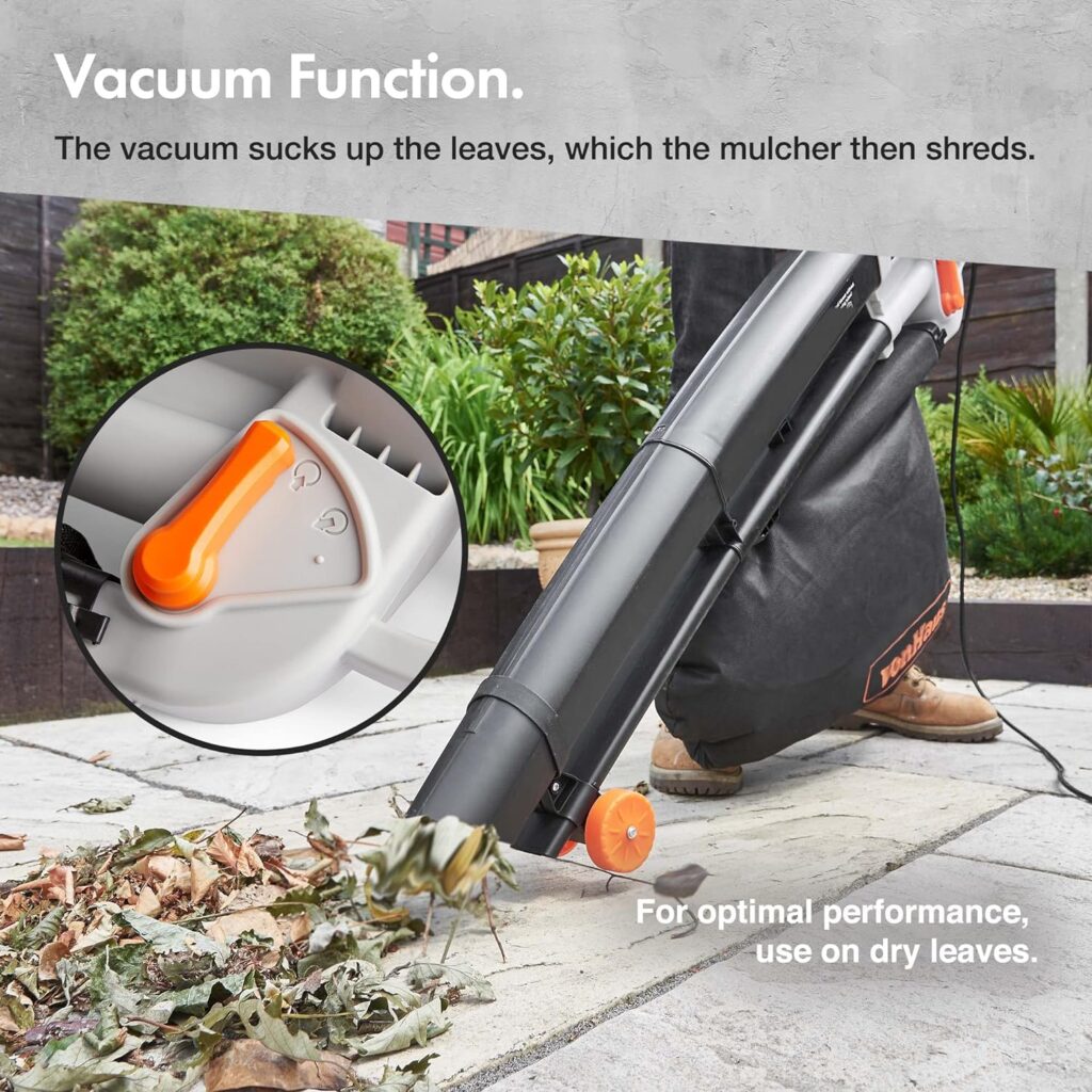 VonHaus Leaf Blower and Vacuum 3000W – Leaves Collector, Clear Gardens, Patios, Gutters, Driveways More – Lightweight, 10m Cable, Shoulder Strap, Wheels, 35L Collection Bag – 3 Year Warranty