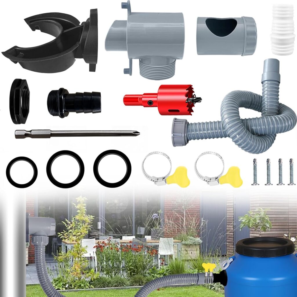 Water Butt Filler Kit for Downpipes, Rainwater Collector, Rain Barrel Diverter Kit, Connects Downpipe to Water Butt, Water Collection System Catch Rain Water for Outdoor