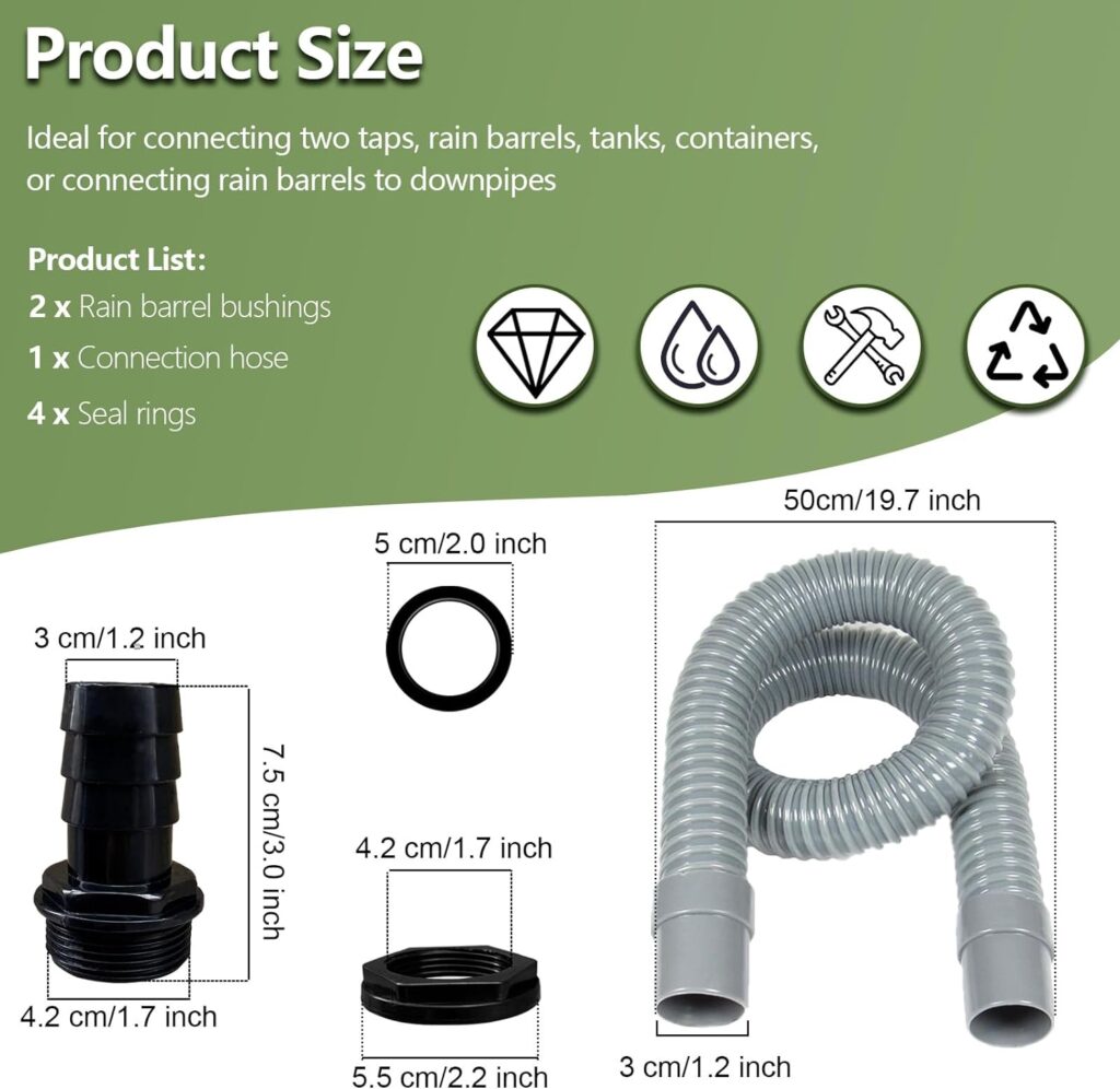 Water Butt Filler Kit for Downpipes, Rainwater Collector, Rain Barrel Diverter Kit, Connects Downpipe to Water Butt, Water Collection System Catch Rain Water for Outdoor