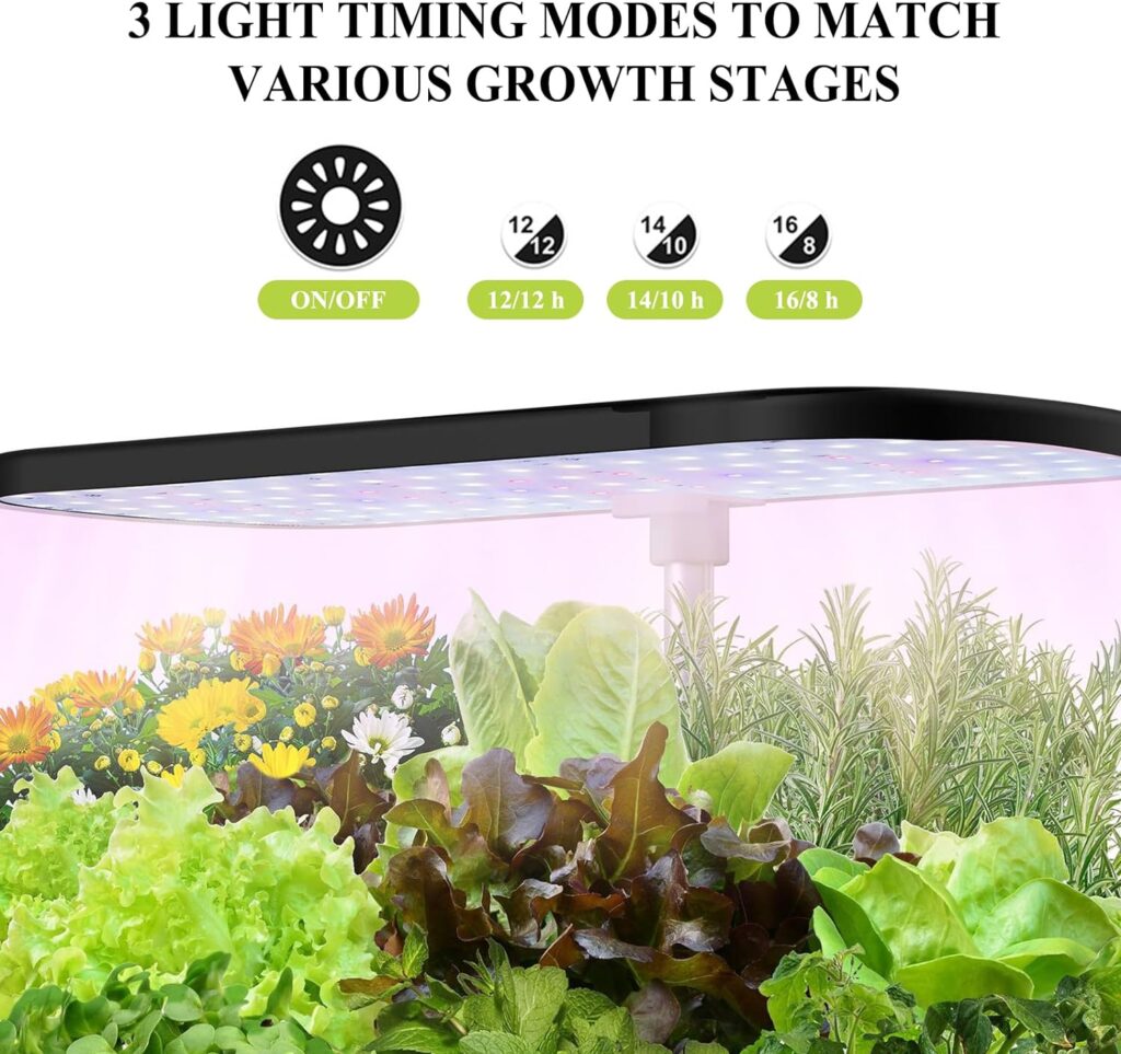 XQZMD Hydroponics Growing System, Full Spectrum Soilless Household LED Smart Garden with Automatic Water Pump, Indoor Herb Garden Germination Kit for Kitchen (3 holes)