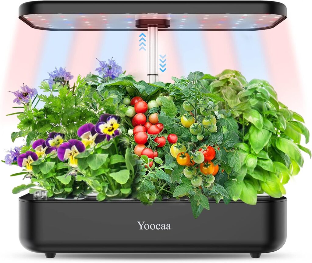 Yoocaa 12 Hydroponics Growing System, 19.4 Height Adjustable Herb Garden with Led, Indoor Gardening System, Gardening Gifts for Women Mom (Black)