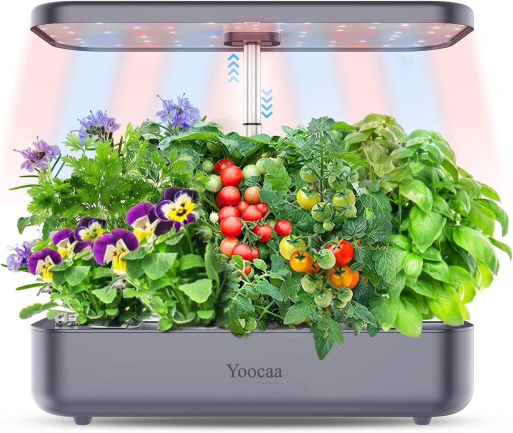 Yoocaa 12 Hydroponics Growing System, 19.4 Height Adjustable Herb Garden with Led, Indoor Gardening System, Gardening Gifts for Women Mom (Black)