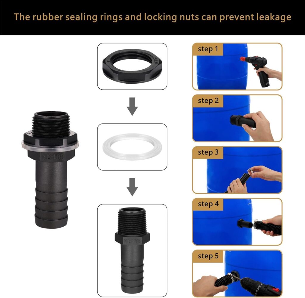 Zocipro Water Butt Connector Kit, 2Pcs 25mm Water Butt Connection with 50cm Flexible Connection Hose Pipe Fittings for Joining 2 Water Tanks, Water Butts, Rain Barrels Together (Male Thread)